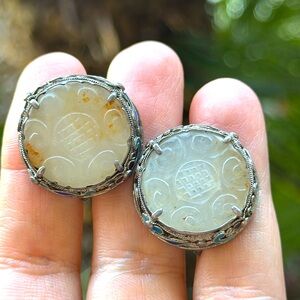 Vintage Agate with Cloisonné Silver Earrings